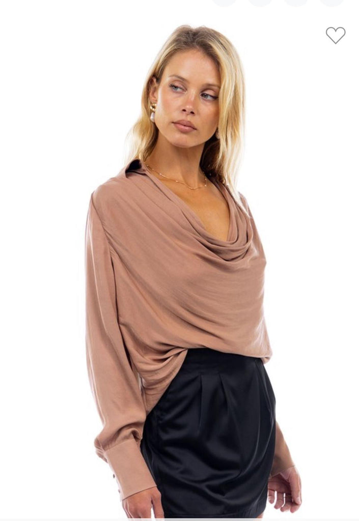 Cheril Draped Cowl Neck Blouse-Tops-Intrigue