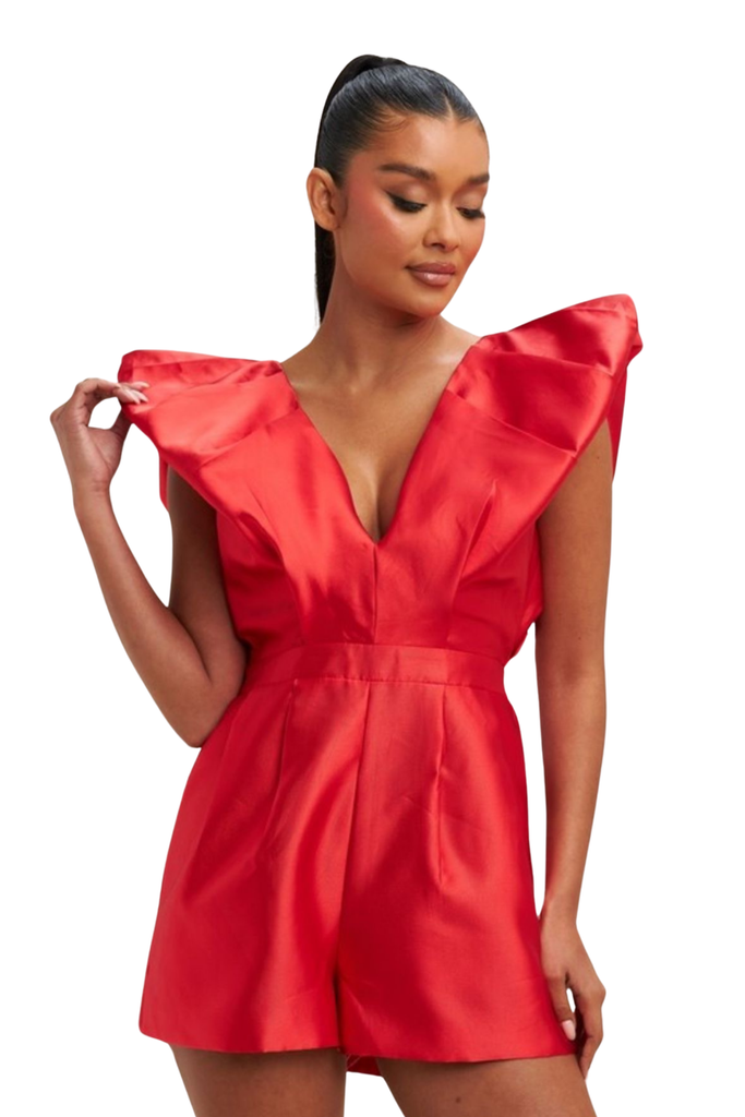 Dayna Satin Structured Romper-Rompers & Jumpsuits-Intrigue