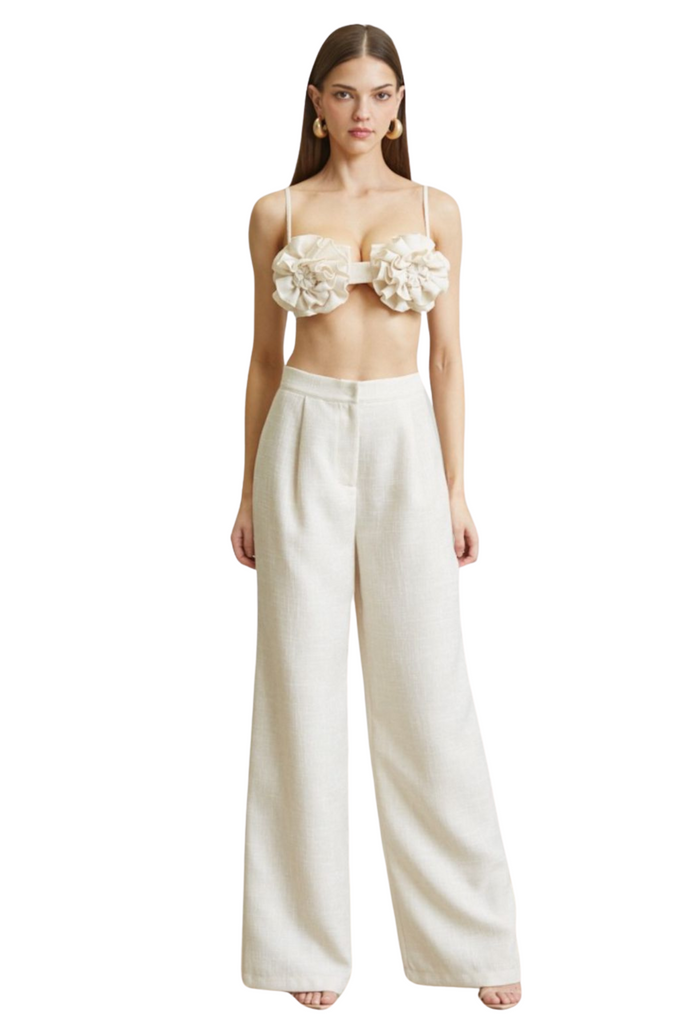 Soyella Flower Trim Pants Set-PANTS SETS-Intrigue