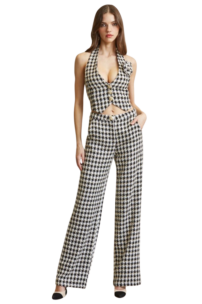 Neresa Tweed Set-PANTS SETS-Houndstooth Black-S-Intrigue