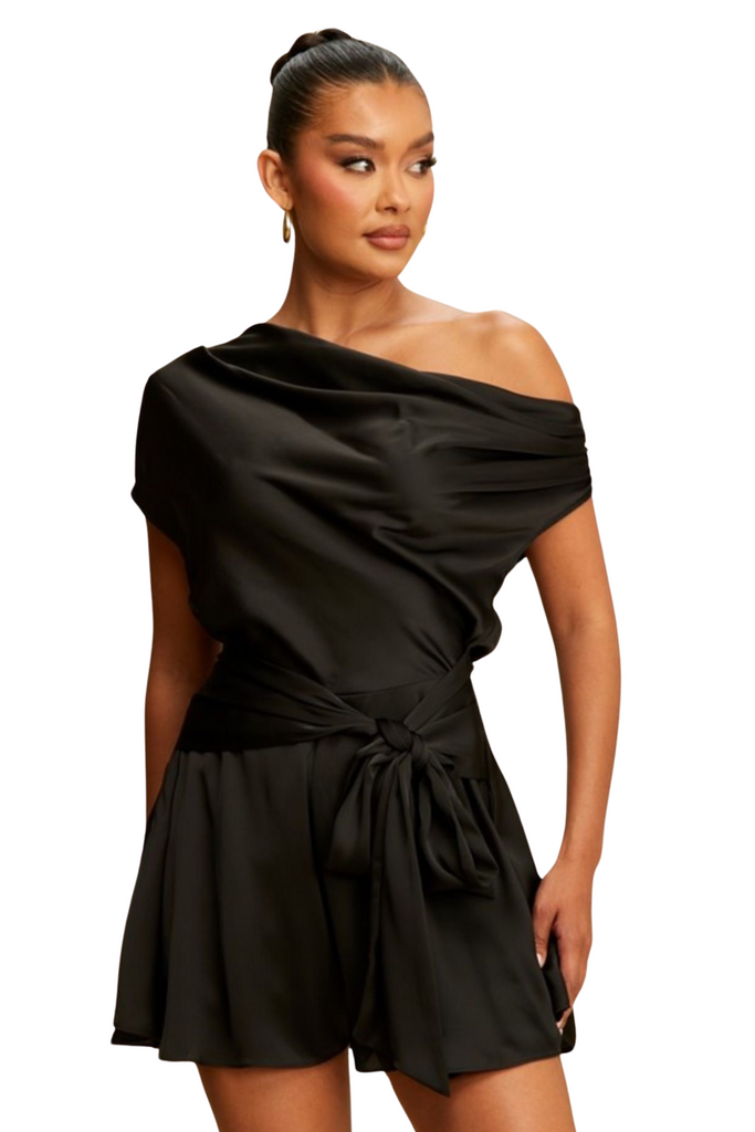 Stacy Satin Drape Romper-Rompers & Jumpsuits-Intrigue