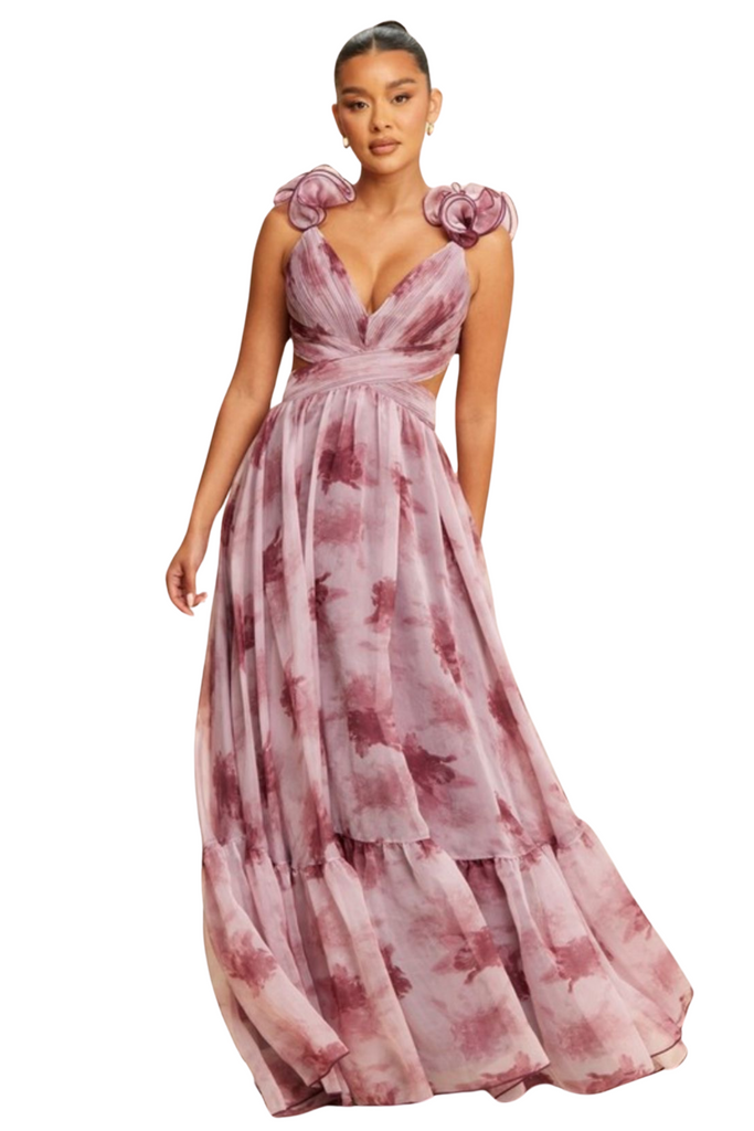 Lacie Floral Chiffon Gown-DRESSES-Intrigue