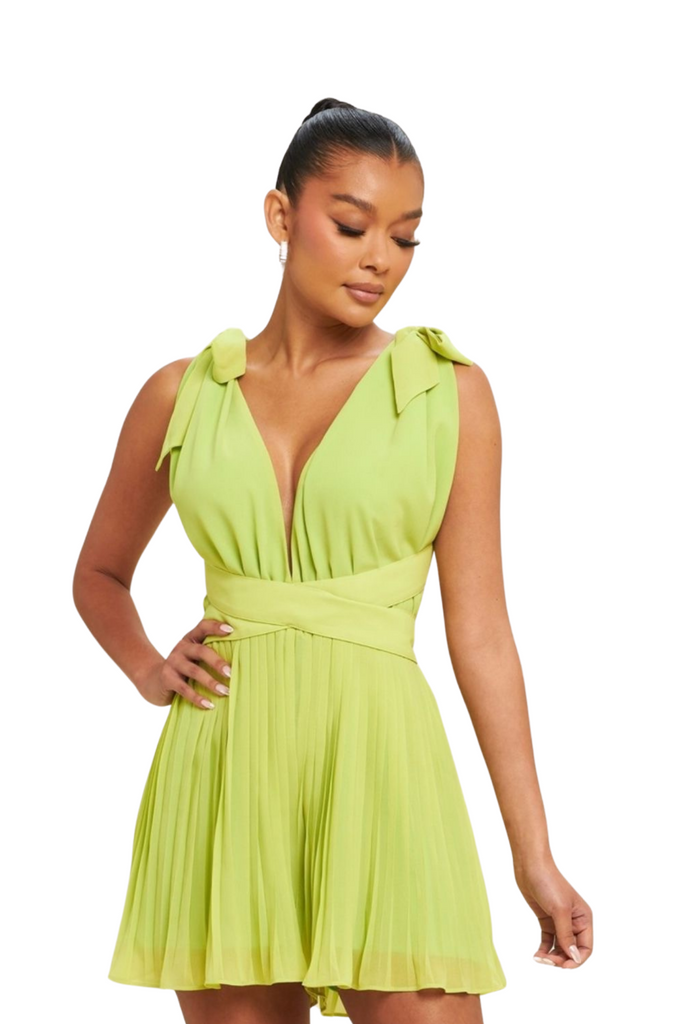 Ericka Pleated Romper-Jumpsuits & Rompers-S-Green-Intrigue