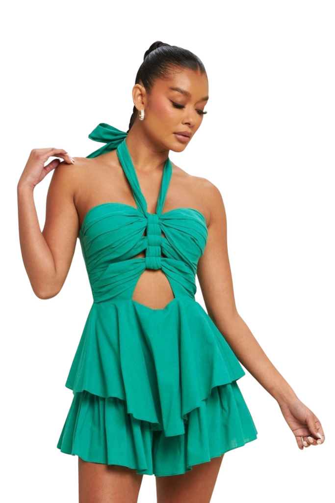 Barbi Halterneck Romper-Rompers & Jumpsuits-S-Green-Intrigue