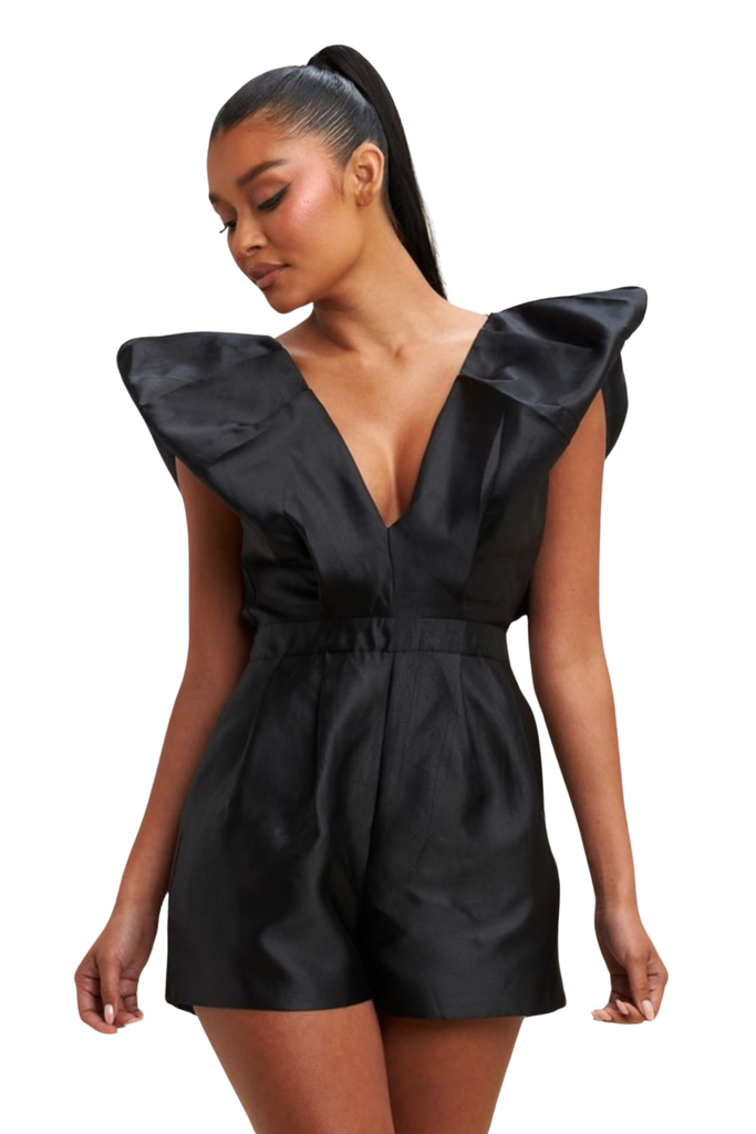 Dayna Satin Structured Romper-Rompers & Jumpsuits-Intrigue