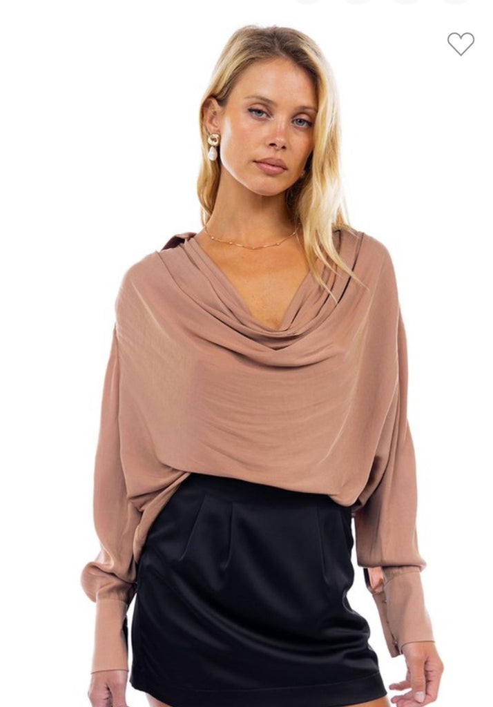 Cheril Draped Cowl Neck Blouse-Tops-Intrigue