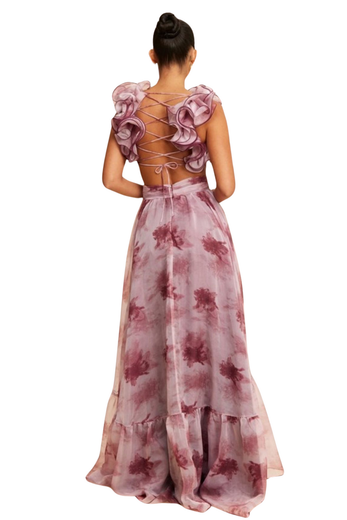 Lacie Floral Chiffon Gown-DRESSES-Intrigue