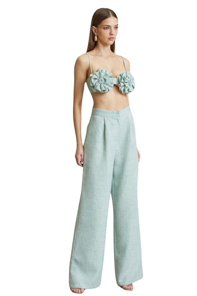 Soyella Flower Trim Pants Set-PANTS SETS-Intrigue